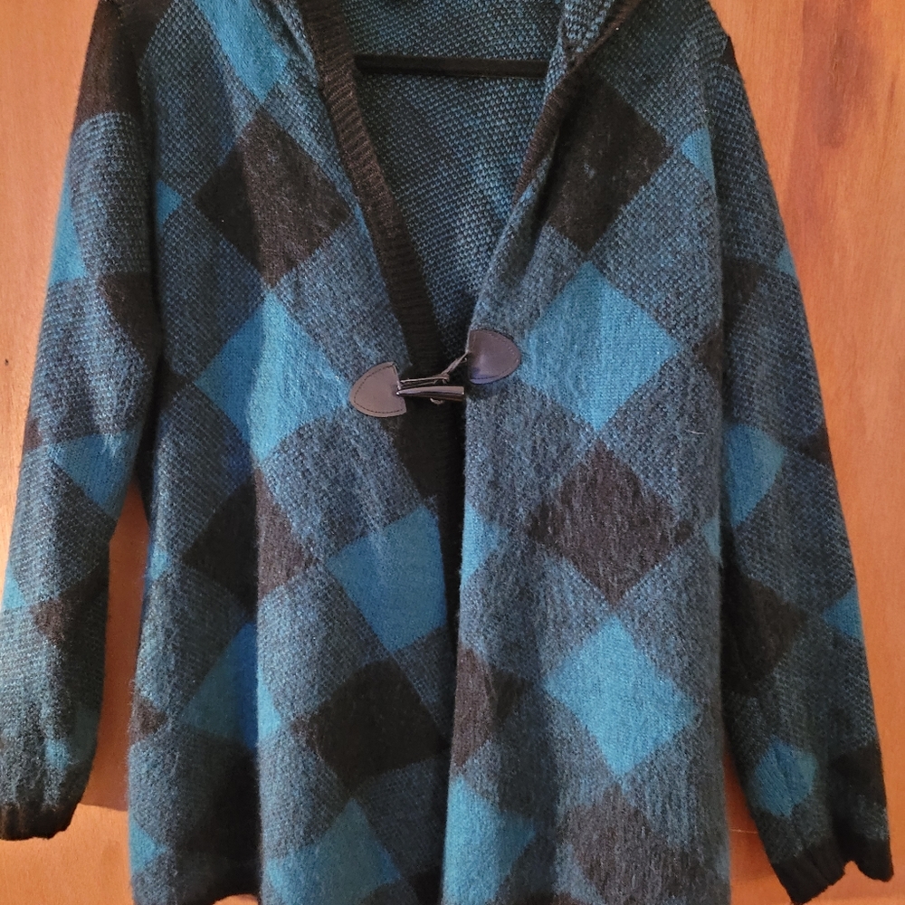 Almost Famous Blue and Black Plaid Cardigan